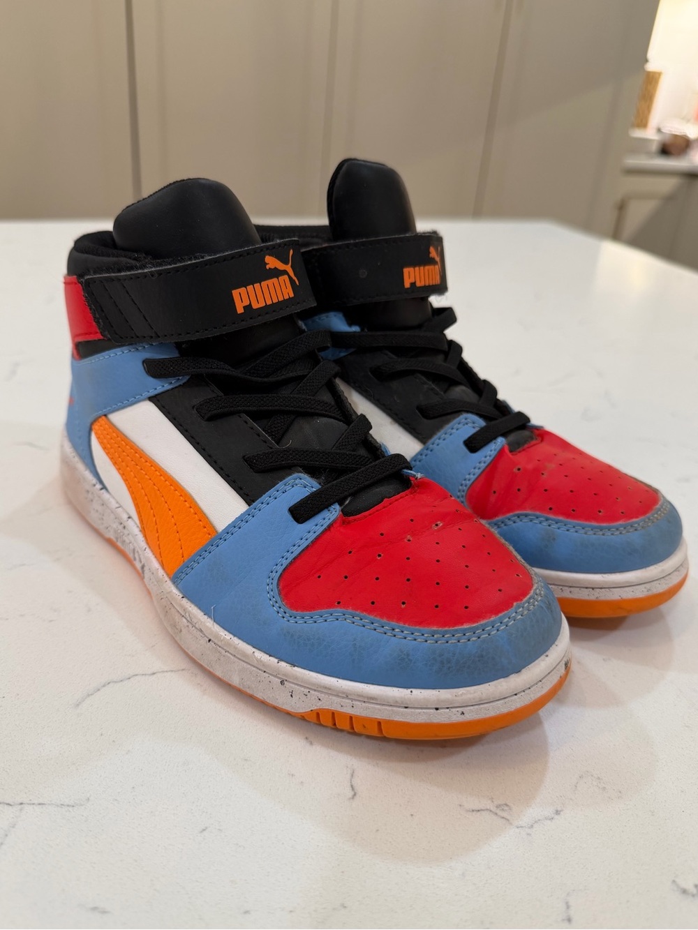 Puma Kids' Mid-Top Sneakers in Red, Blue, Orange and Black- 3C